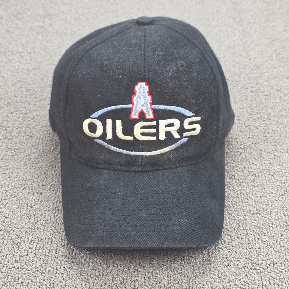 Vintage Tennessee Oilers NFL Baseball Hat Mens Black Adjustable‎ Strap Cap OSFA